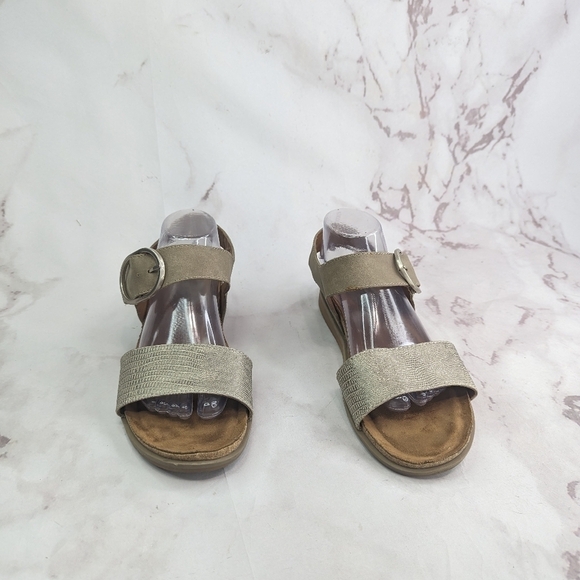 Sofft Sandals Womens 11 Metallic Gold Brown  Euro Buckle Ankle Strap Flat Greek - Picture 4 of 11